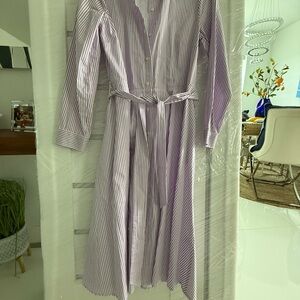 Talbots Lavender Striped Midi Dress shirt dress bottom down sz 10